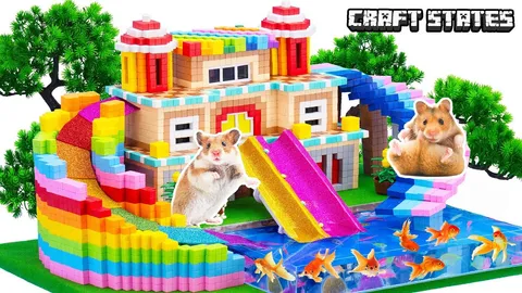 ASMR - Build The Big Colorful Water Slide From Rooftop To Infinity Swimming Pool For Catfish Hamster