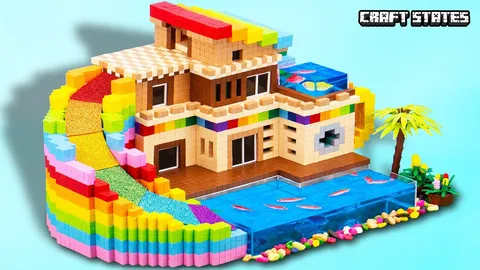 Build The Big Colorful Water Slide From Rooftop To Infinity Swimming Pool For Catfish