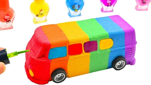 How to make Bus Cars w Painting Colors With kinetic sand Cutting ASMR