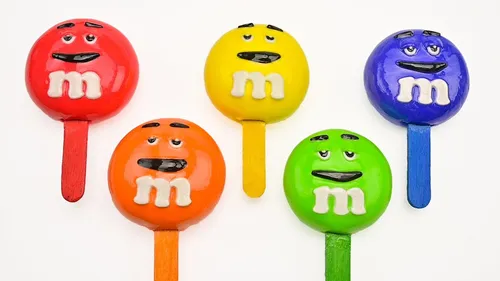 Rainbow Lollipop M&M Chocolate Candy clay cracking making