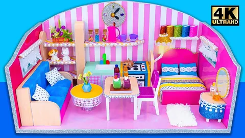 Satisfying Video ❤️ DIY Dollhouse Kit With Living Room And Bed Room From Cardboard