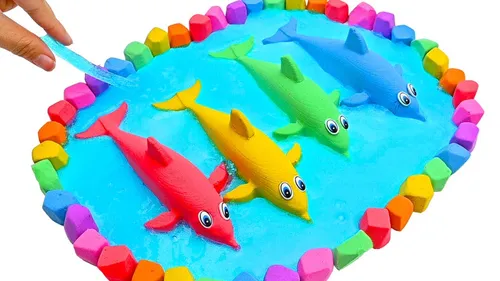 Satisfying Video | How To Make Kinetic Sand Slime Rainbow Dolphin Lake Cutting ASMR