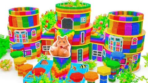 Satisfying Video | Make a super cool rainbow castle from a magnetic ball for your hamster - ASMR