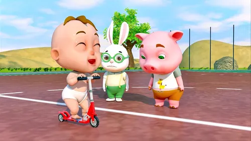 The Funny Boy Drives Skateboard & Play At The Outdoor Playground Entertaining Cartoon For Kids